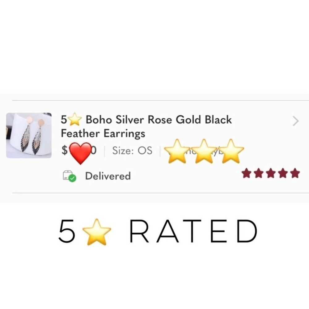 2/$24 NEW Boho Silver Rose Gold Black Feather Earrings 129 - Picture 4 of 9